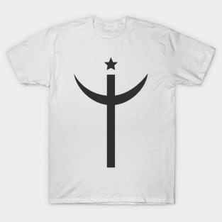 Combination of Crescent with Cross religious symbols in black flat design icon T-Shirt